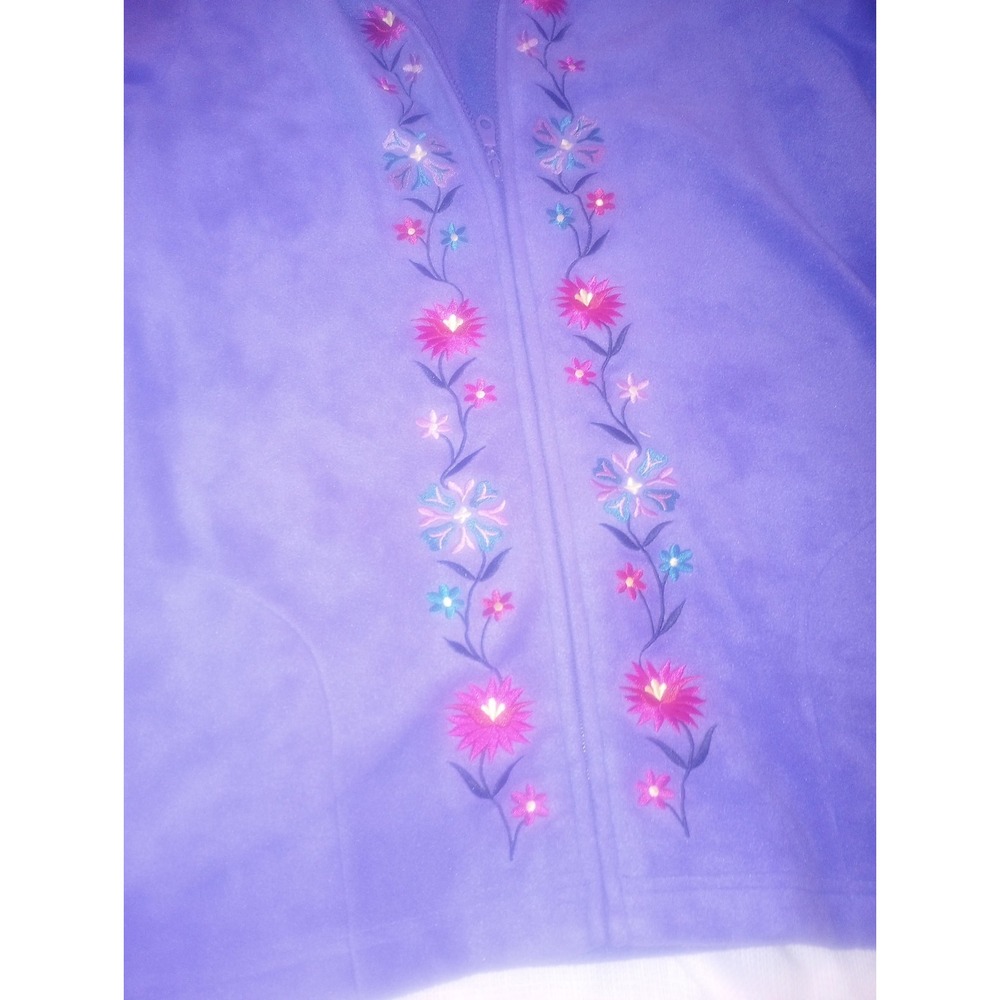 Susan Graver Style Small Purple Fleece Floral Embroidered Zip Jacket Long - Picture 2 of 9